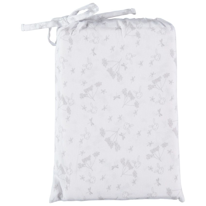 Set housse de couette et taie d'oreiller imprimé lapin et fleurs - Ecru