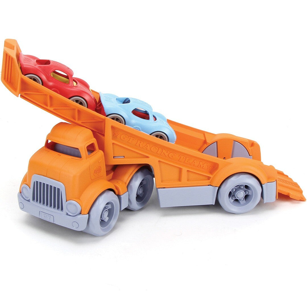 Green toys truck en 2 racewagens
