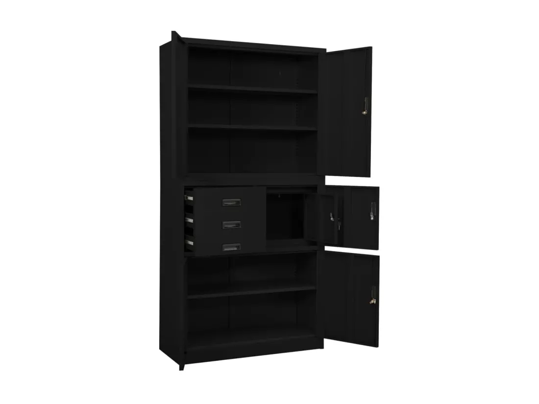 Armoire de bureau Noir 90x40x180 Acier 3