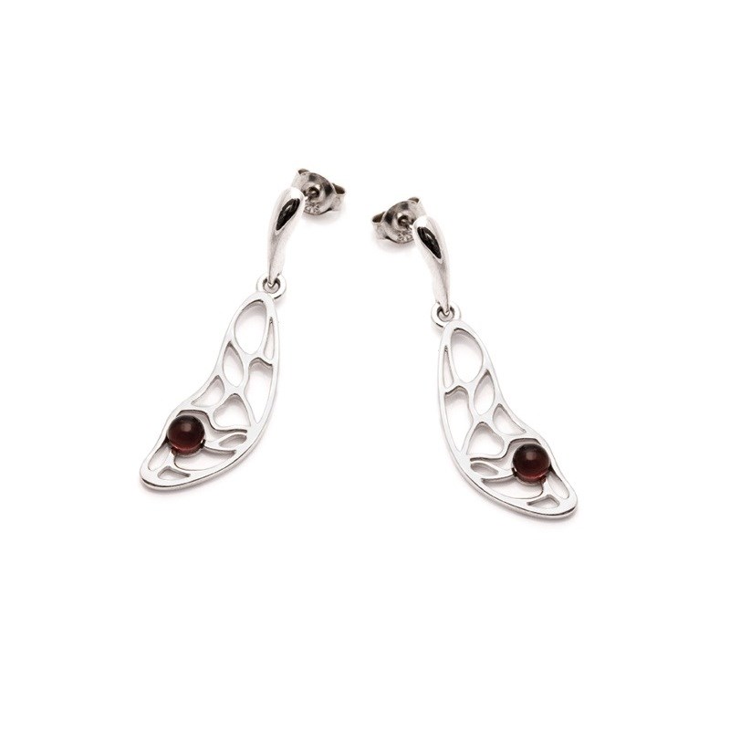 Boucles d'oreilles papillon argent rhodie 925 Ambre veritable de la mer Baltique