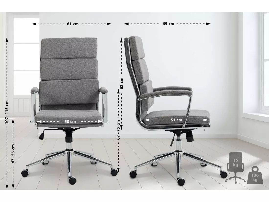 Chaise de bureau - Tissu & Métal chromé - Gris - Cleveland