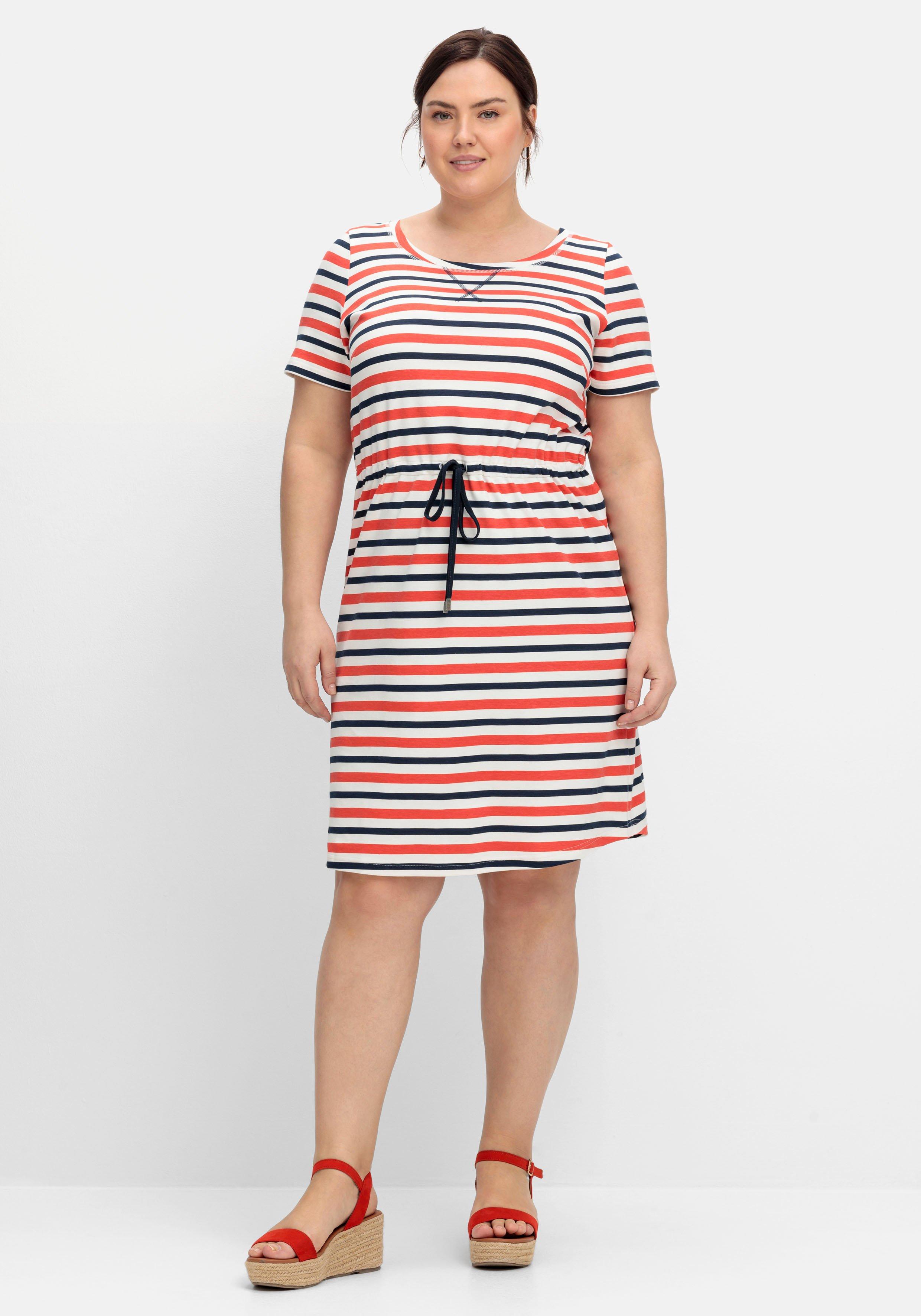 Gestreiftes Jerseykleid mit Taillen-Tunnelzug