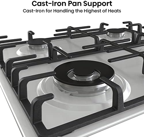 Hisense GM663XB Plaque de cuisson à gaz, 4 zones de cuisson, largeur 60 cm, brûleur wok double couronne et grilles en fonte, allumage intégré, anti empreintes digitales en acier inoxydable : Gros électroménager