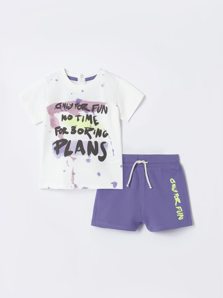 Conjunto de camiseta estampada e bermuda - Branco