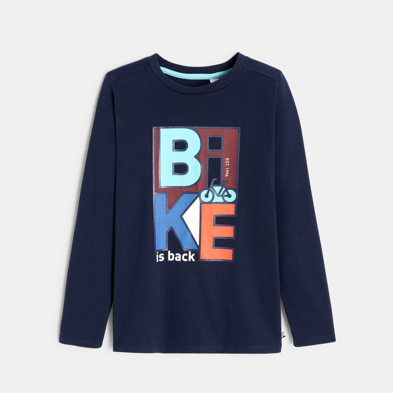 T-shirt manches longues motif vélo bleu garçon