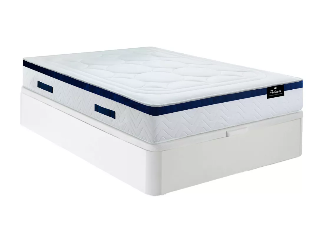 Ensemble 140 x 200 cm sommier coffre blanc + matelas ressorts ensachés ép.30cm - MARQUIS de PALACIO