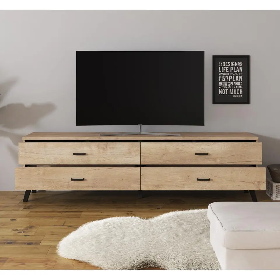 Meubella - TV-Meubel Jenny - Eiken - Zwart - 181 cm