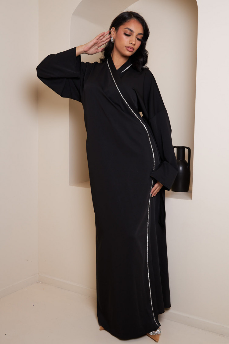 Robe noir à strass à noué sur le côté