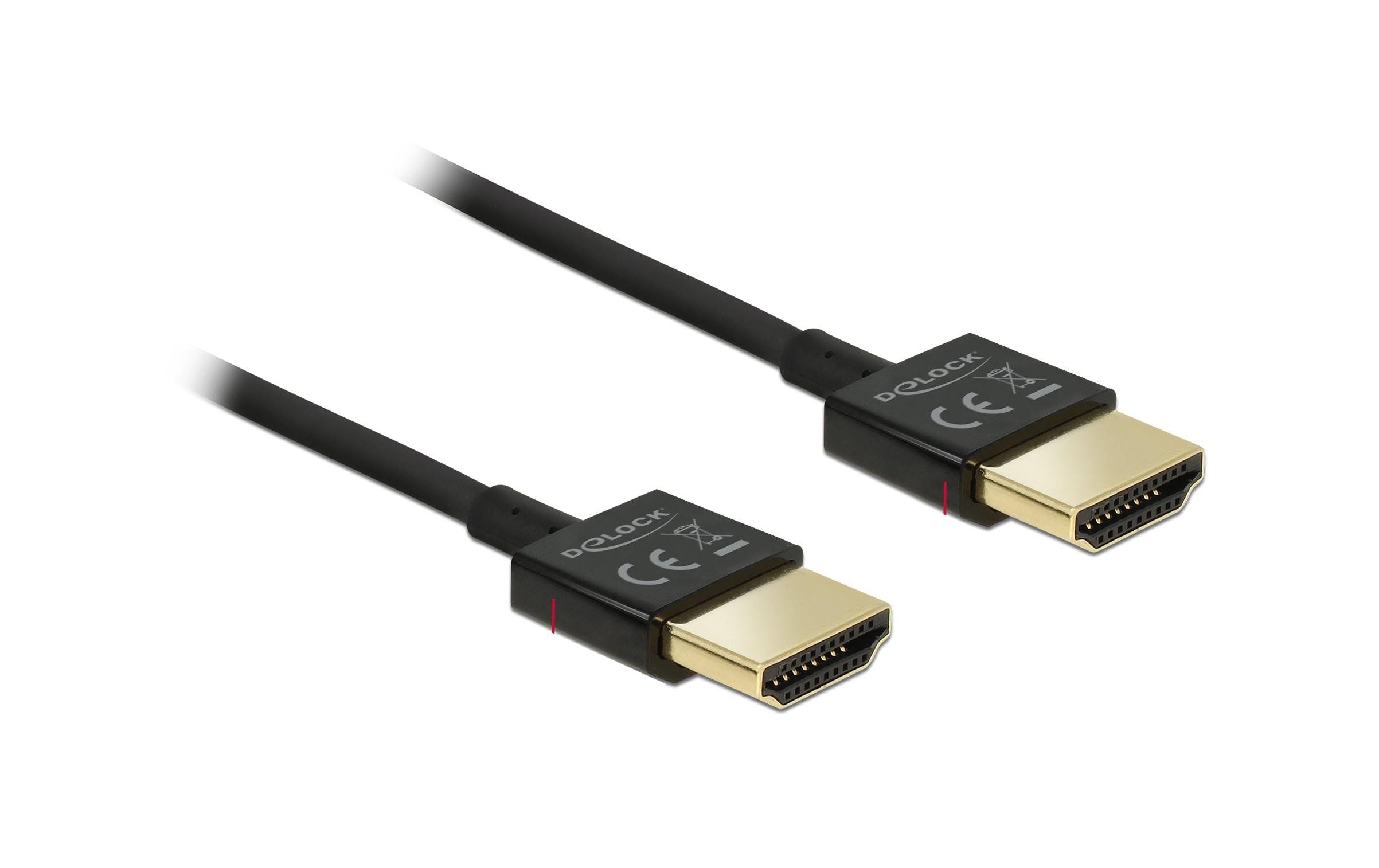 Kabel 4K 60Hz HDMI - HDMI, 0.25 m, SchwarzDelock Kabel High Speed HDMI mit Ethernet – HDMI-A Stecker > HDMI-A Stecker 3D 4K 0.25 m Slim High Quality