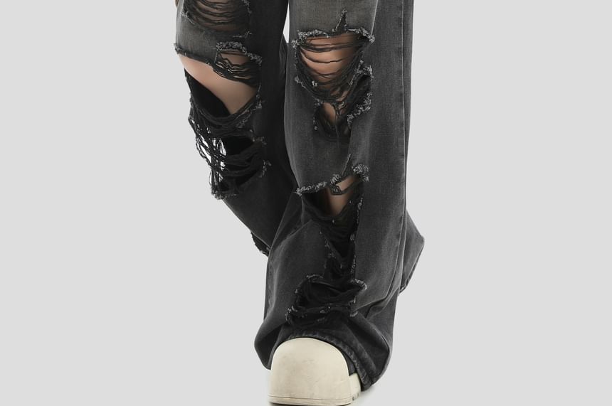 INStudio - High Waist Distressed Wide Leg Jeans