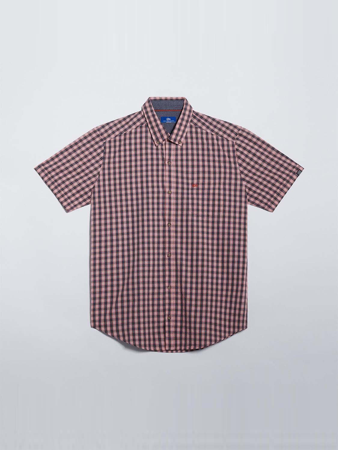 Chemise Homme Manches Courtes Petits Carreaux Orange