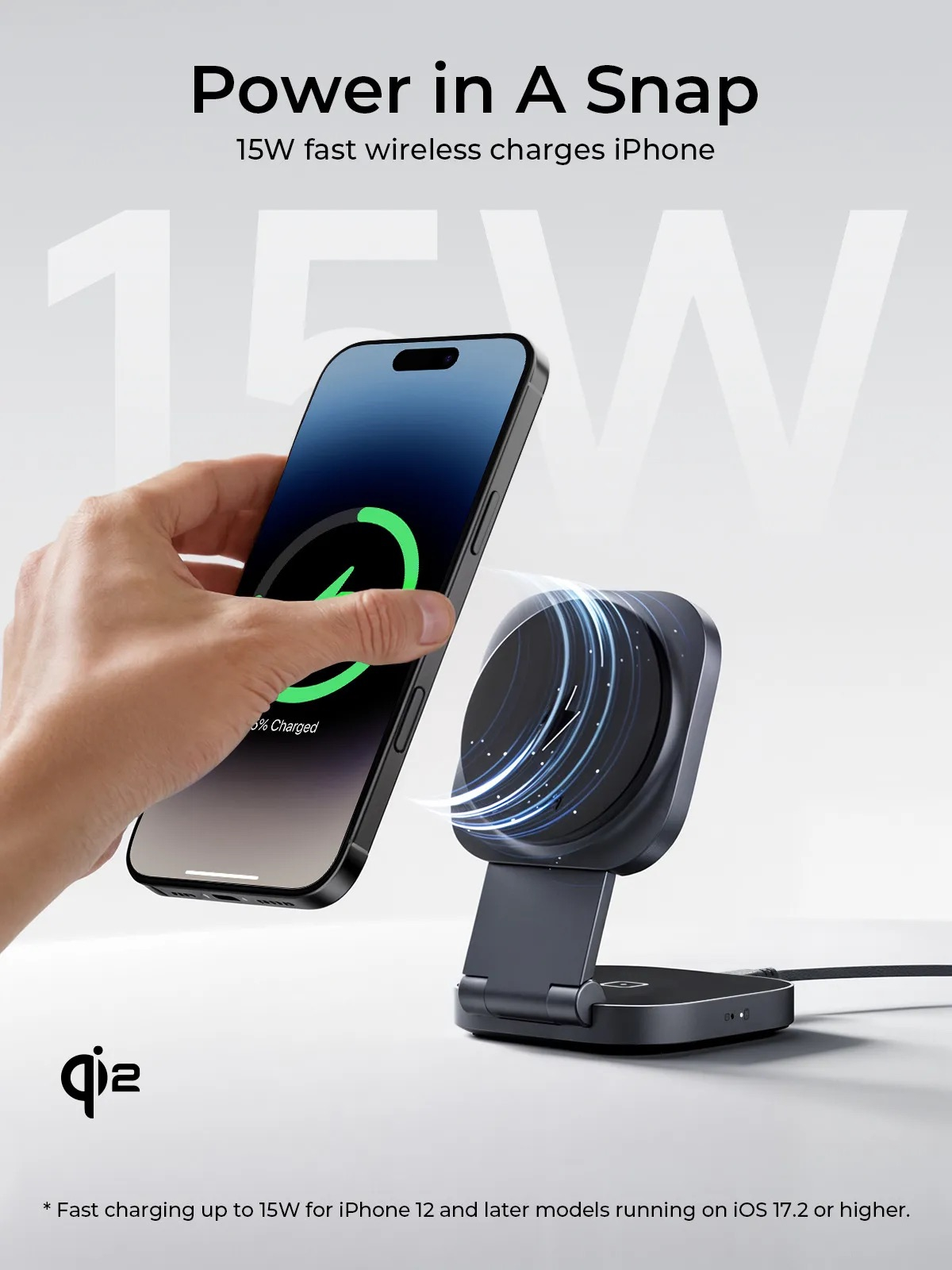 (15W) 2in1 MagFusion L MagSafe Ladegerät Qi2 Wireless Charger Faltbare Ladestation (LC-MC211) - Silber