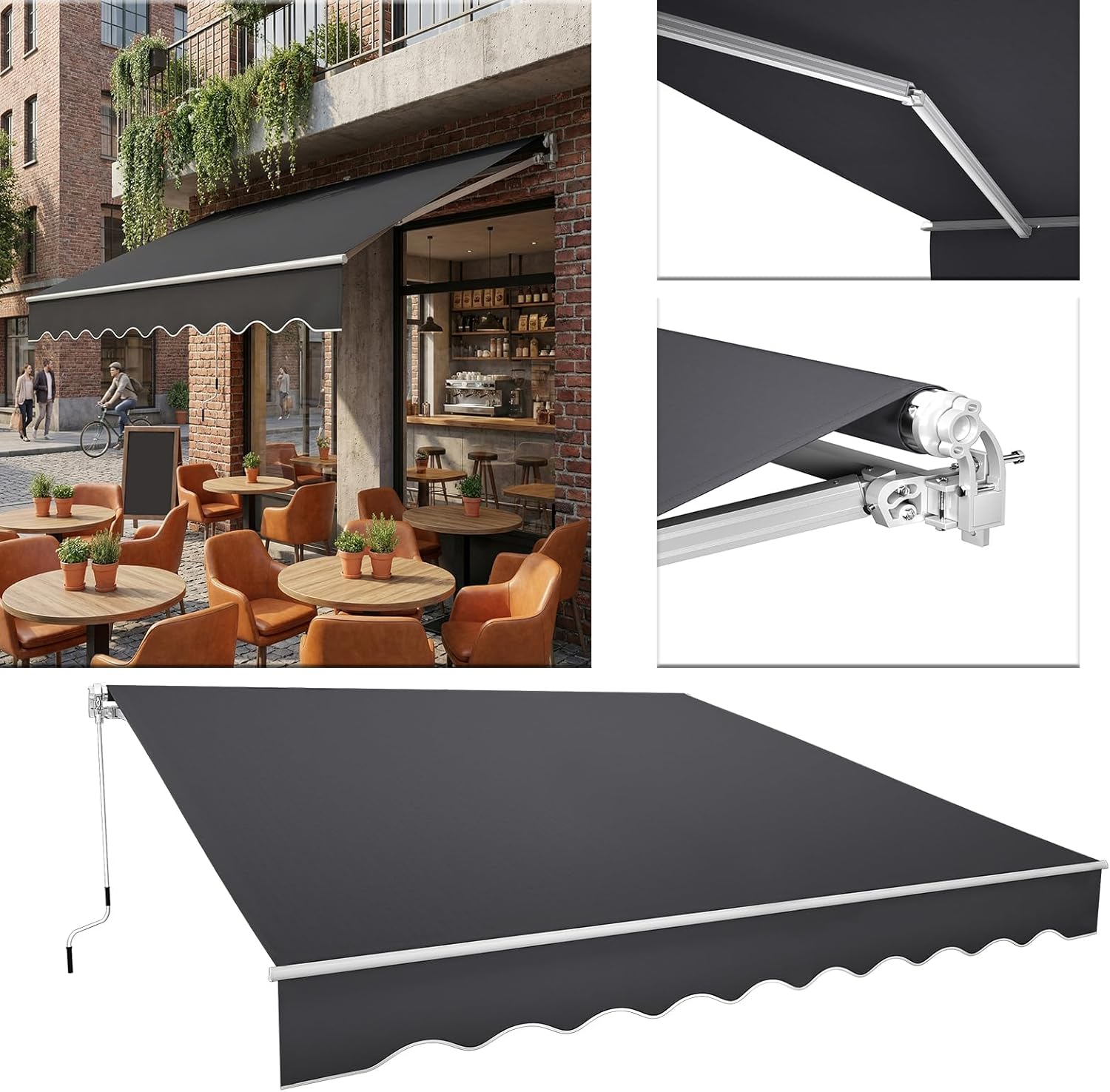 Aluminium Markise 4 x 3 m Balkonmarkise Sonnenschutz Kassettenmarkise Gelenkarmmarkise Sonnensegel Dunkelgrau