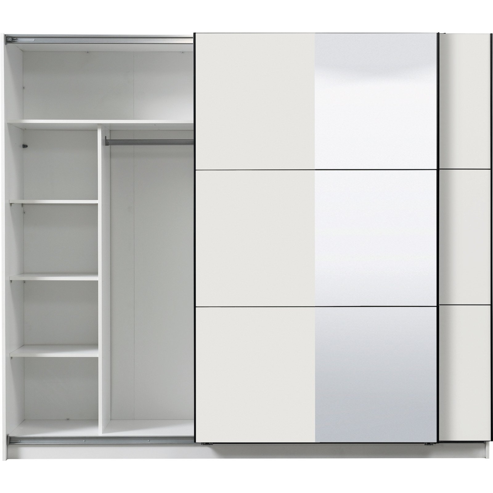 Schwebetürenschrank Sierra Melamin 237 x 210 x 62,5 cm, mit Spiegel weiss