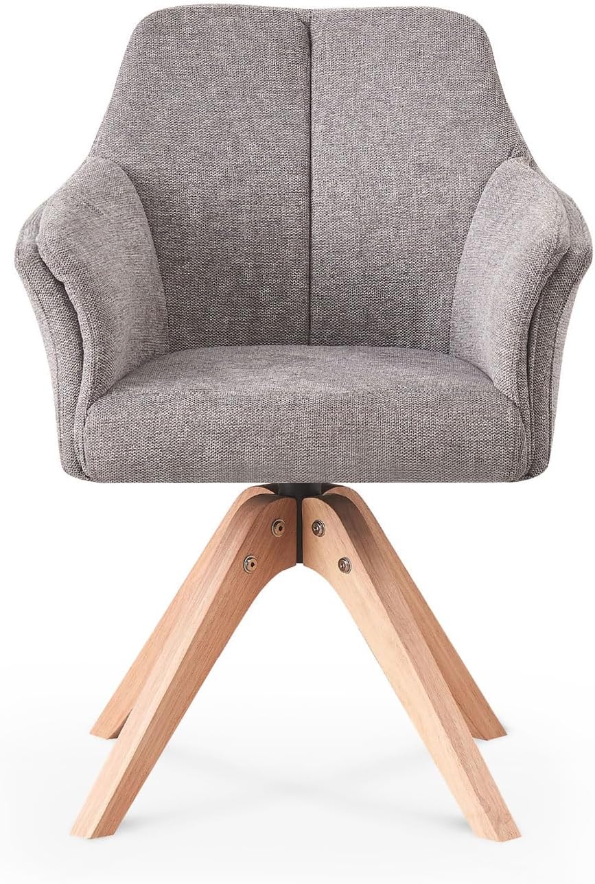 B&D home® Esszimmerstuhl Daisy drehbar – Armlehnenstuhl mit 360° Drehfunktion, Webstoff Grau, gepolsterte Sitzschale, Massivholzgestell Natur, skandinavisches Design für Esszimmer, Küche, Home Office