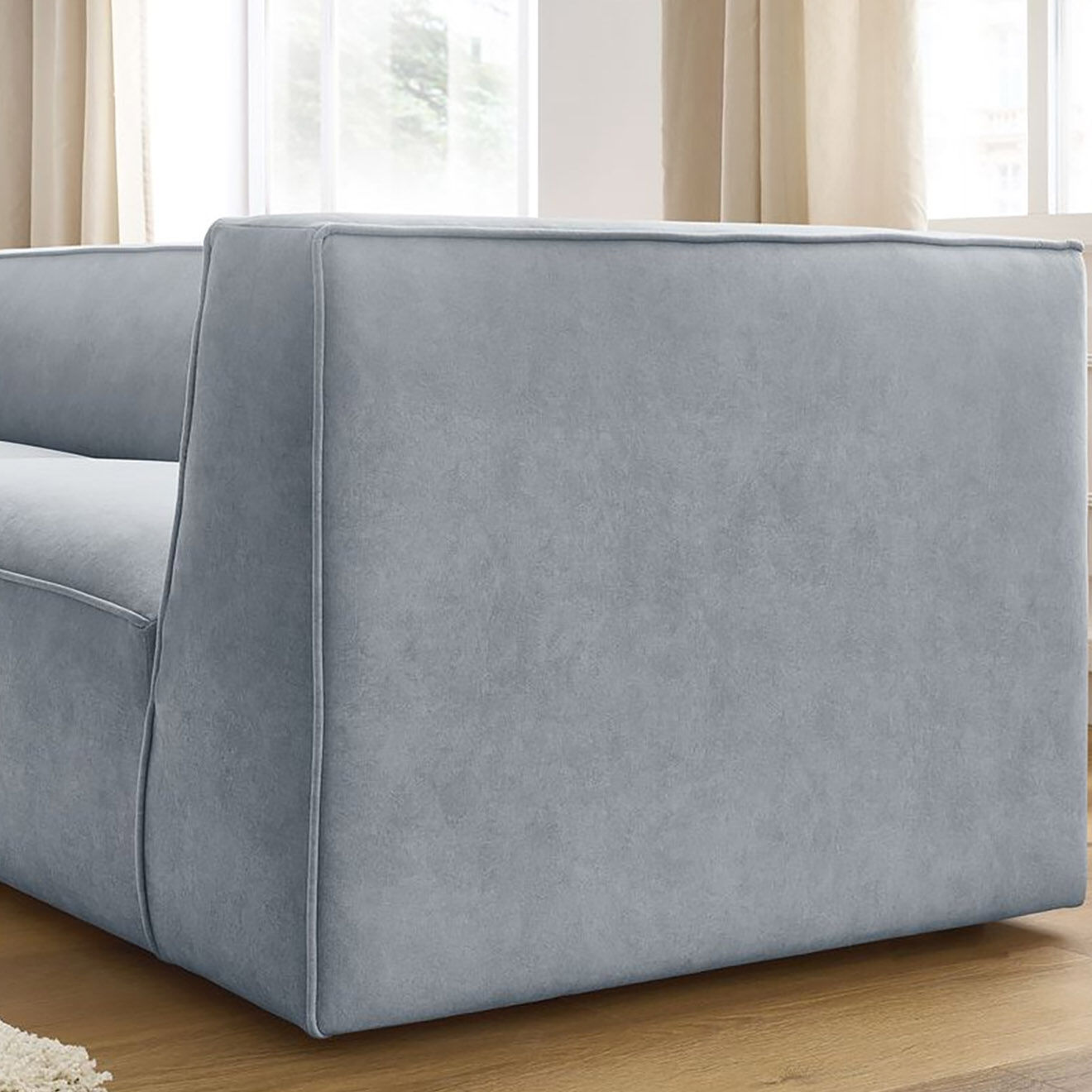 Bobochic Canapé droit fixe 3 places en Velours Molière gris clair - 233x99x71 cm