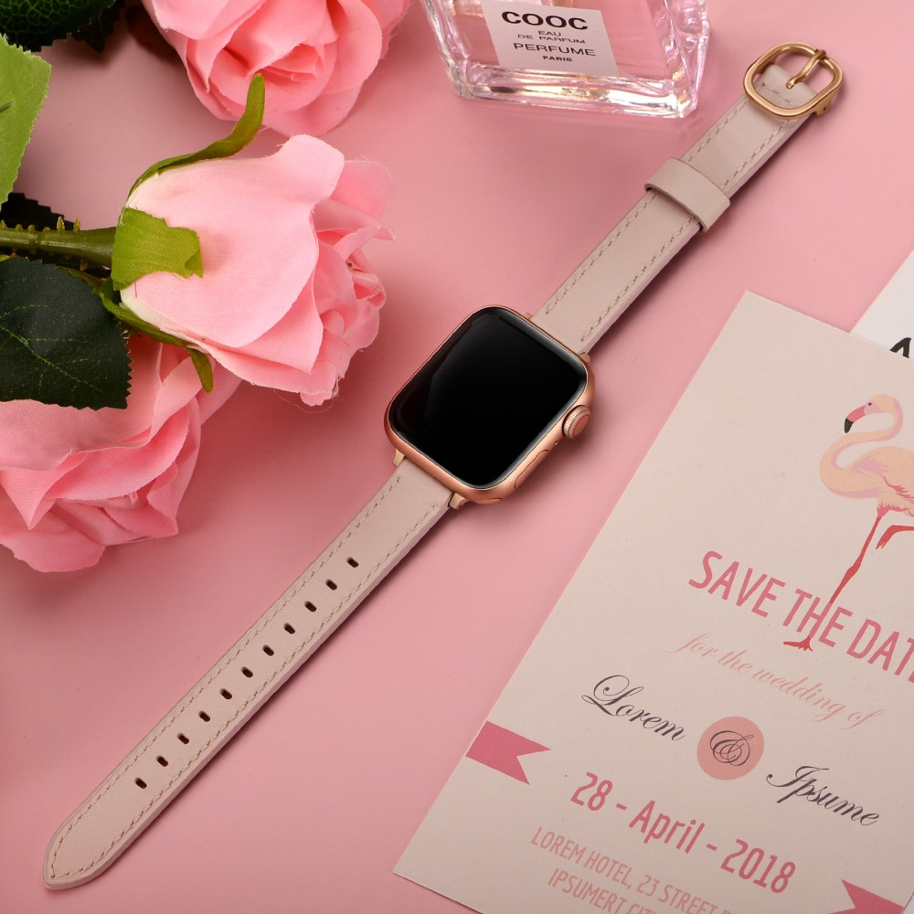 Apple Watch (42/41/40/38 mm) Ersatz Echtleder Armband Slim (Gelenkumfang: 170-220mm) - Rosa / Roségold