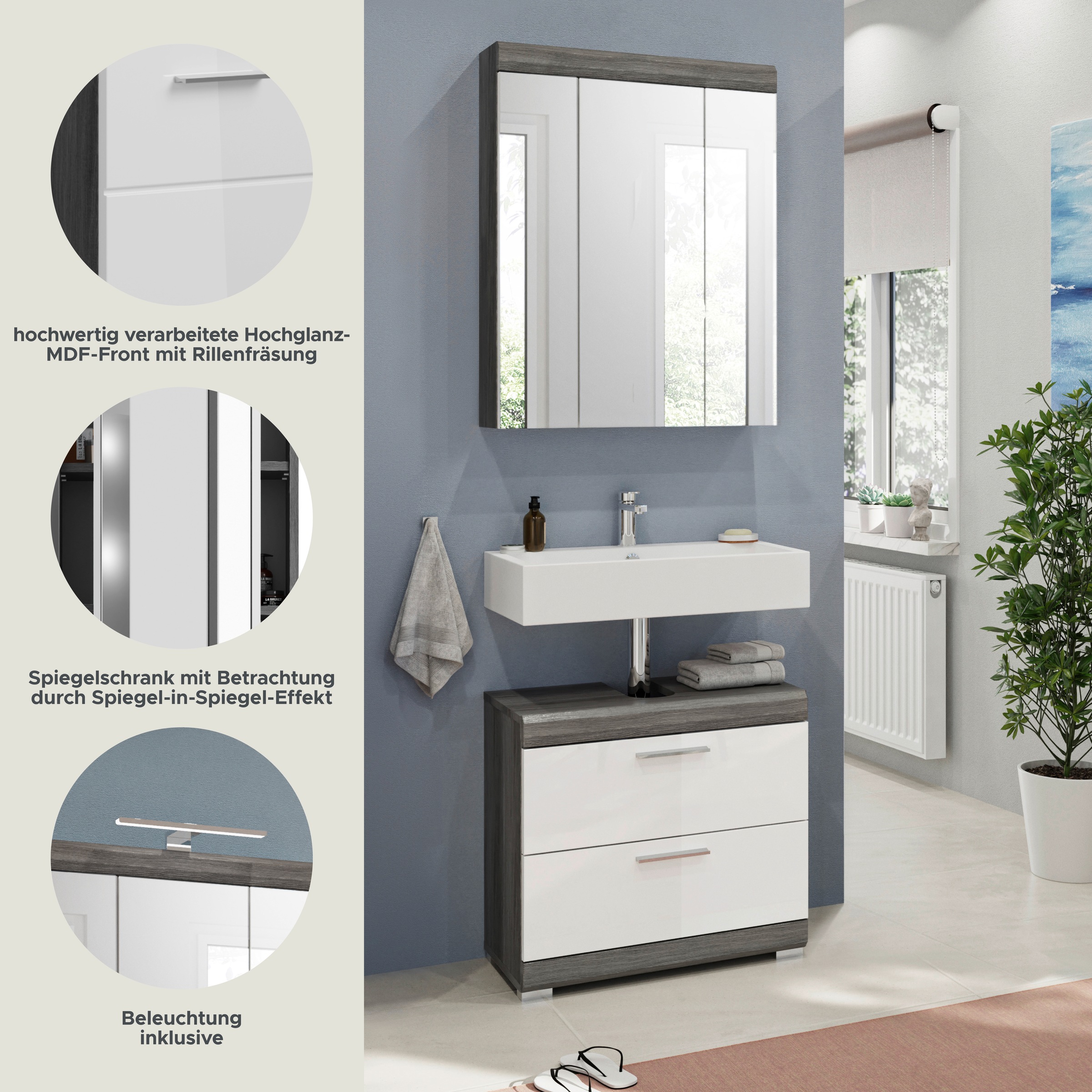 INOSIGN Badmöbel-Set »Siena, 2 tlg., bestehend aus: Waschbeckenunterschrank, Spiegelschrank« Set, TOPSELLER!, 2 Stk. tlg.