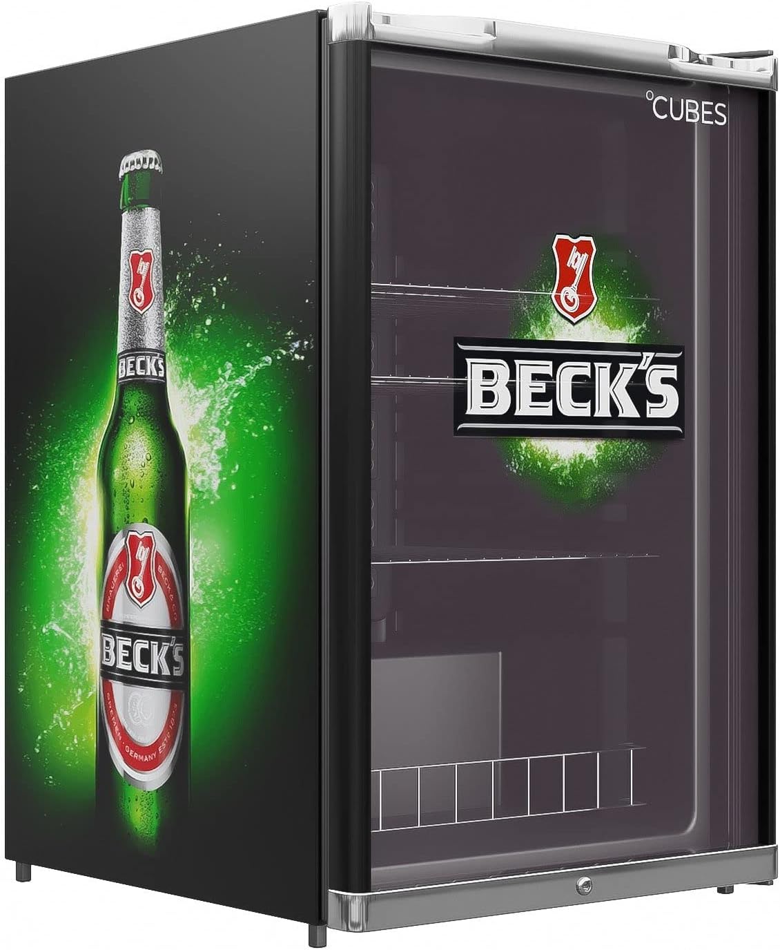CUBES Becks Bierkühlschrank 115L | Getränkekühlschrank groß mit Glastür, perfekt für Partys & Gewerbe | Energieeffizient, 84,5 cm hoch, 104 kWh/Jahr - Flaschenkühlschrank groß