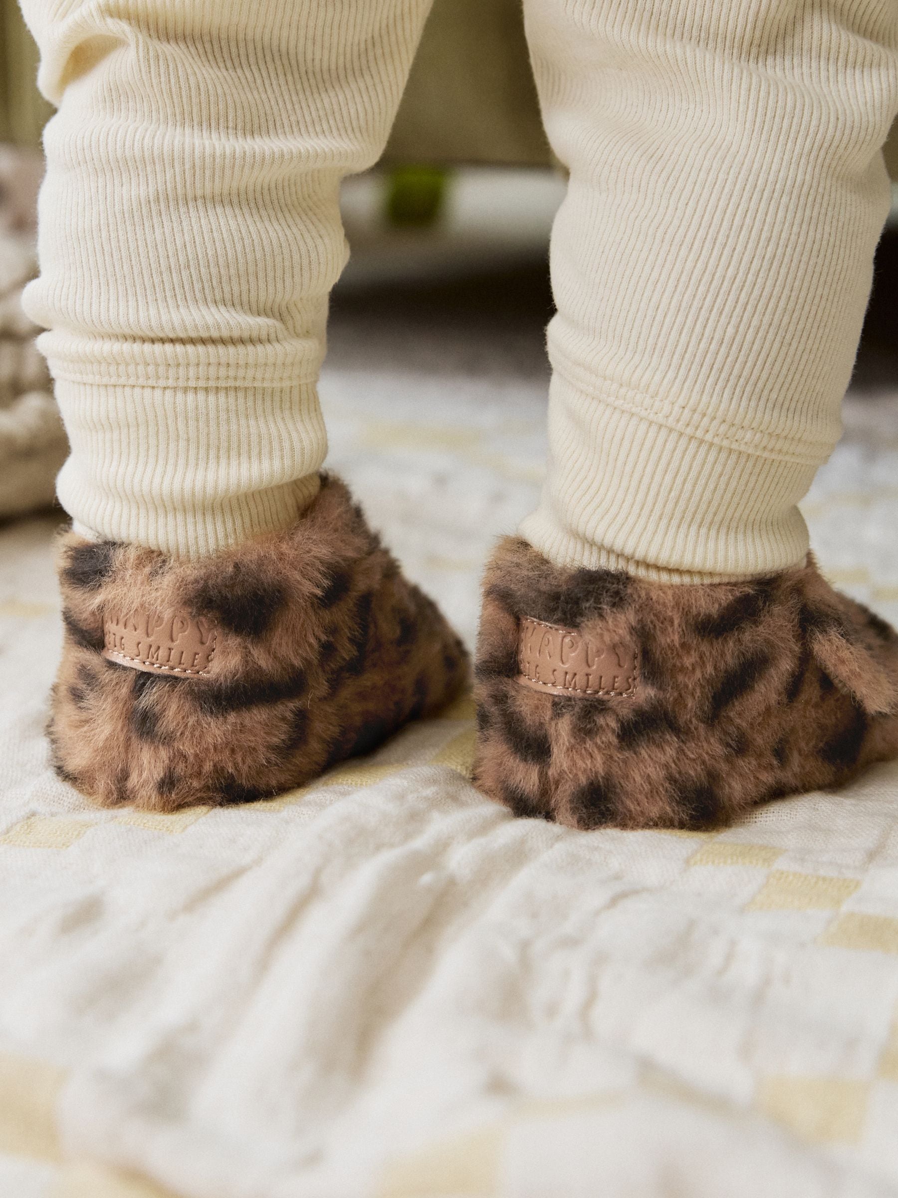Animal Bruin met dierenprint - Baby Cosy Boots met Klittenbandsluiting (0-18maanden)
