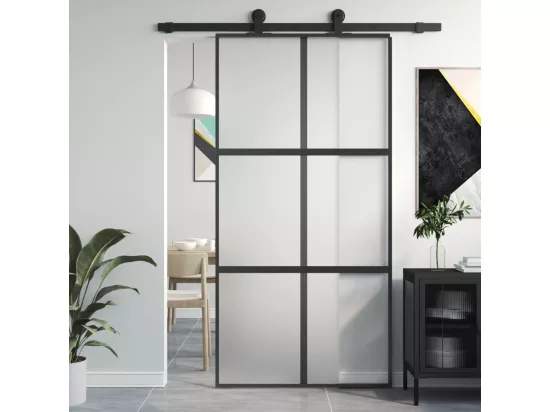 Porte coulissante noir 102,5x205 cm verre trempé aluminium