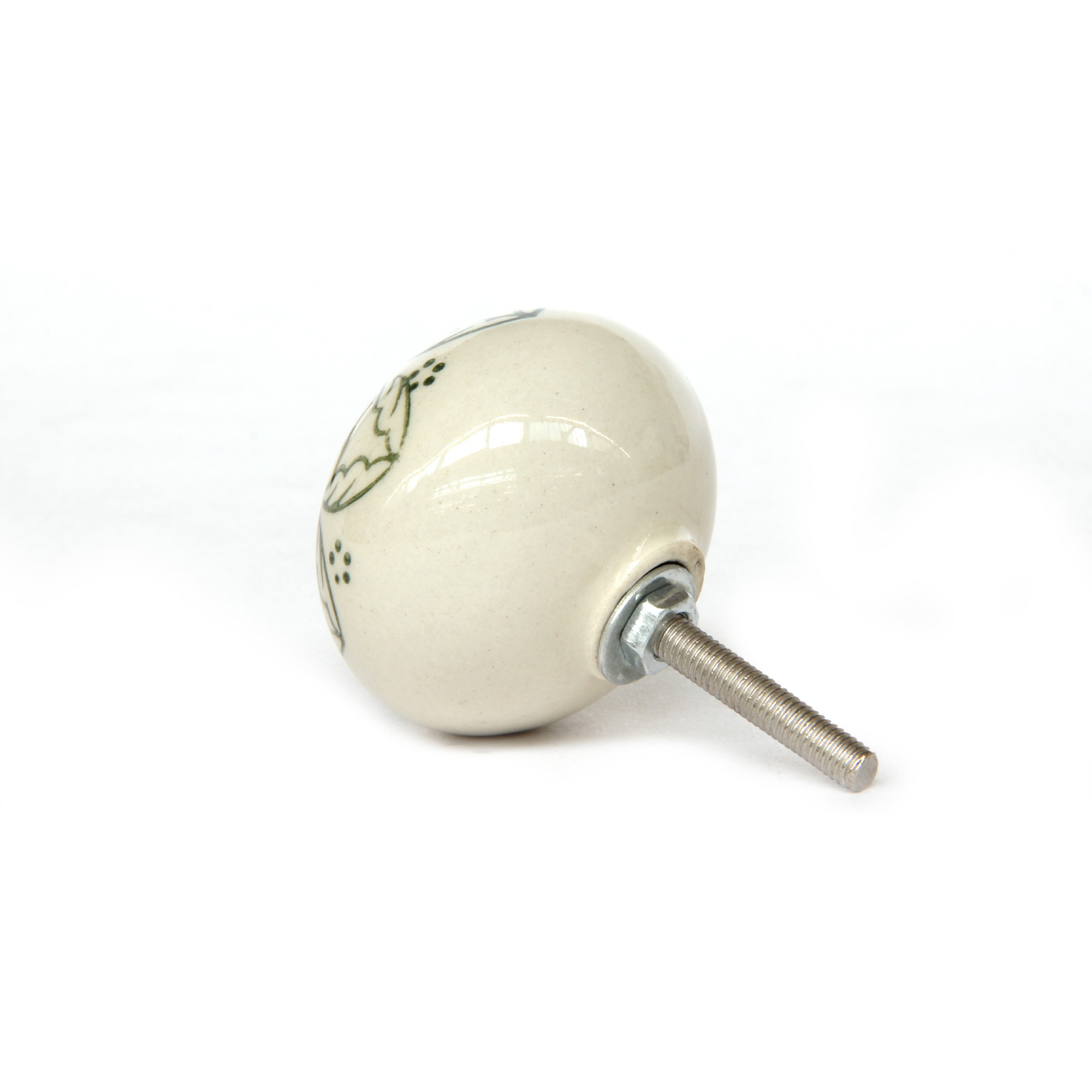 Keramik-Knauf 'Blume', weiß, oliv, T 4 cm, B 4 cm, H 3,5 cm günstig bestellen