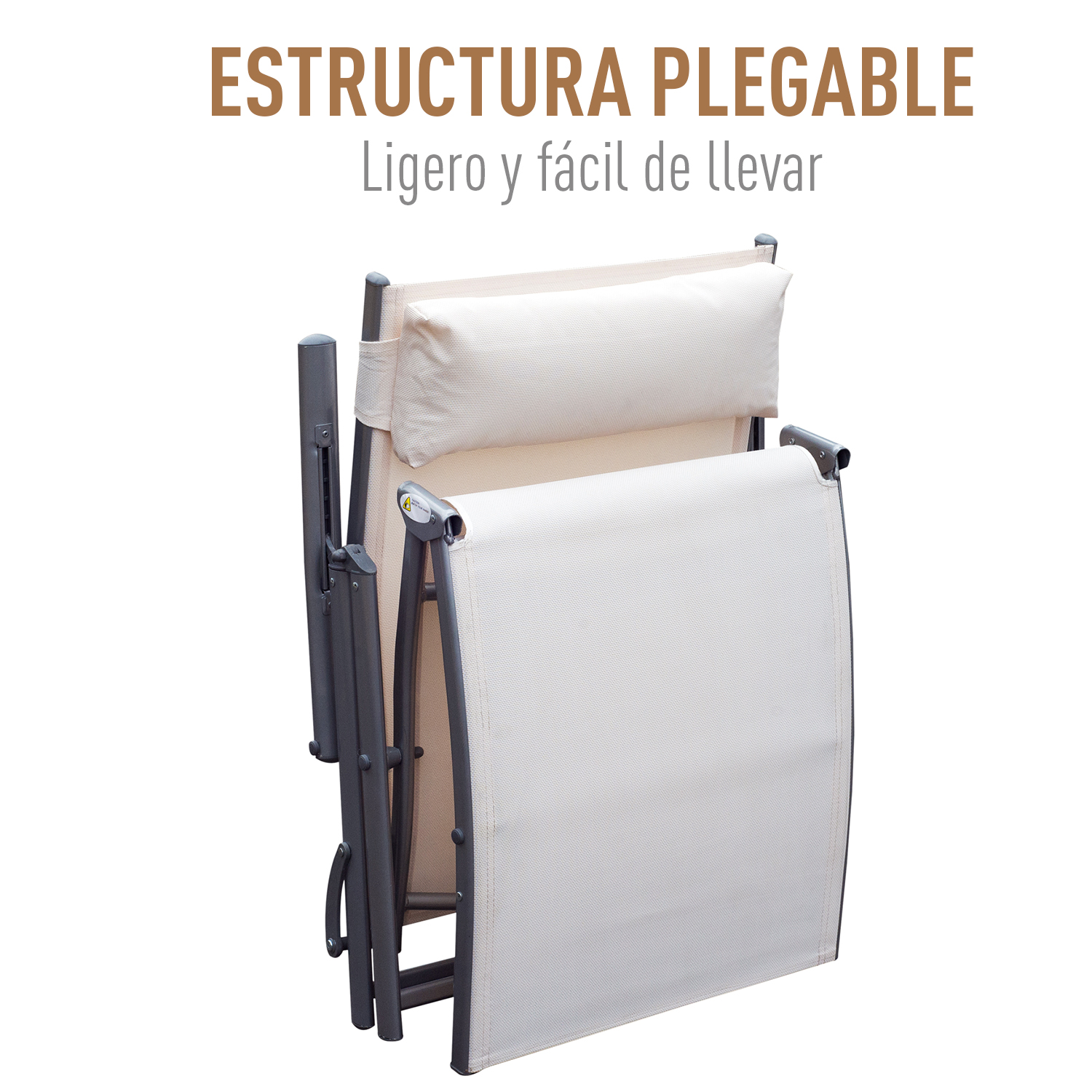 Espreguiçadeira dobrável Outsunny para jardim, com encosto ajustável em 7 níveis, almofada e apoios de braço, capacidade de carga de 165 kg, ideal para piscina, terraço e camping, dimensões 137 x 63,5 x 100,5 cm, bege.