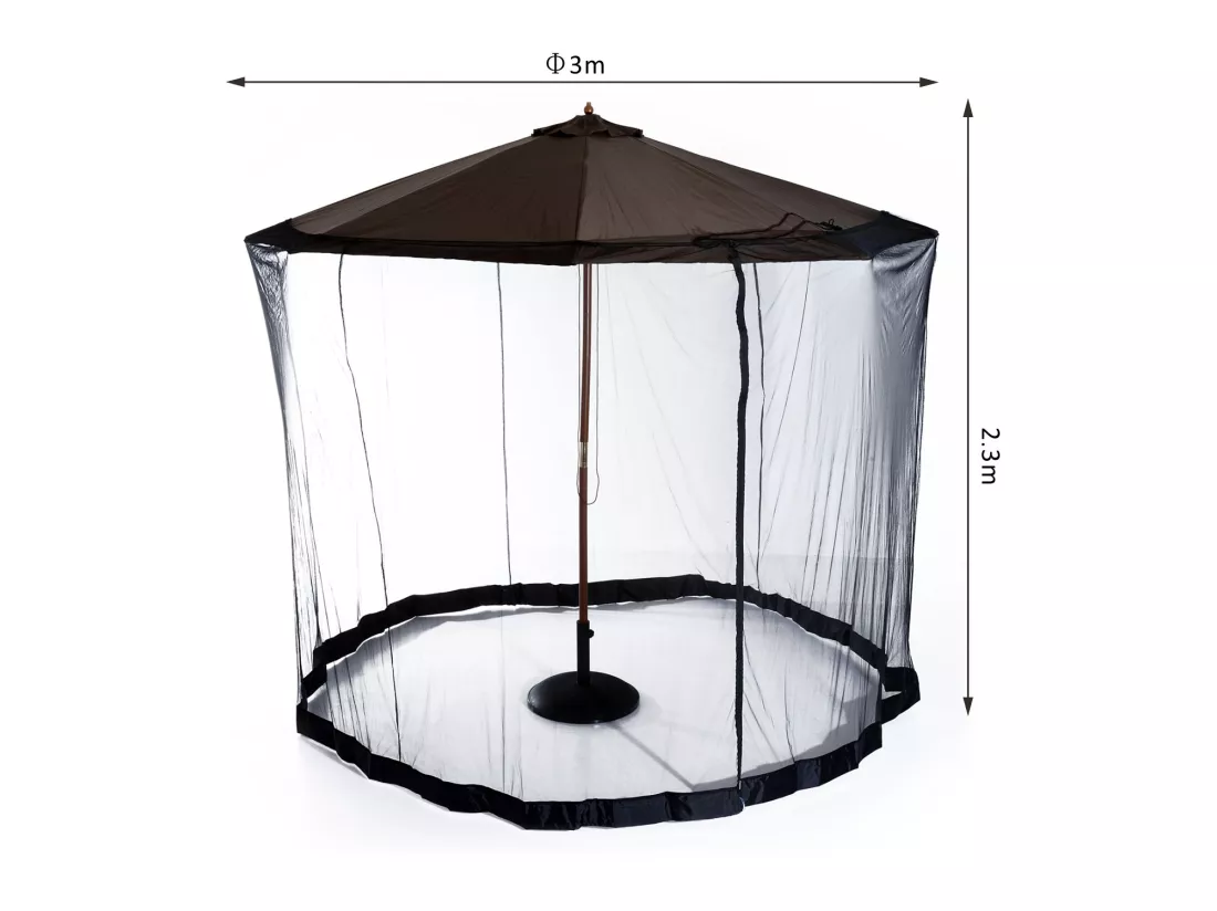 Moustiquaire cylindrique pour parasol 3 m diamètre avec fermeture éclair et lestage noir