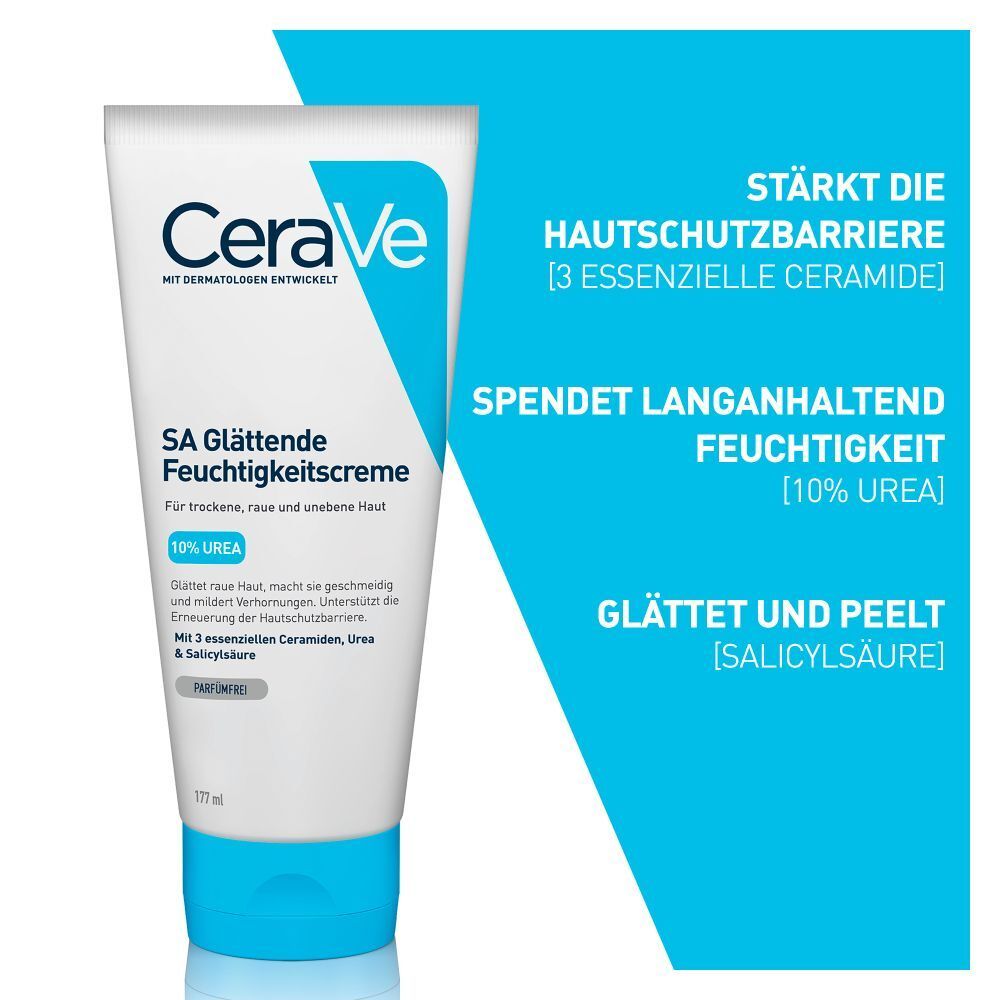 CeraVe SA Urea Glättende Feuchtigkeitscreme bei trockener, rauer und unebener Haut am Körper + CeraVe Hydrating Cleanser GRATIS