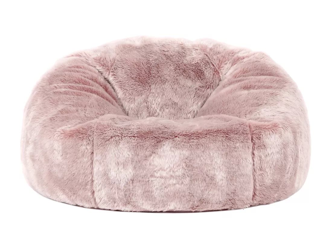 Pouf classique imitation fourrure rose poudré