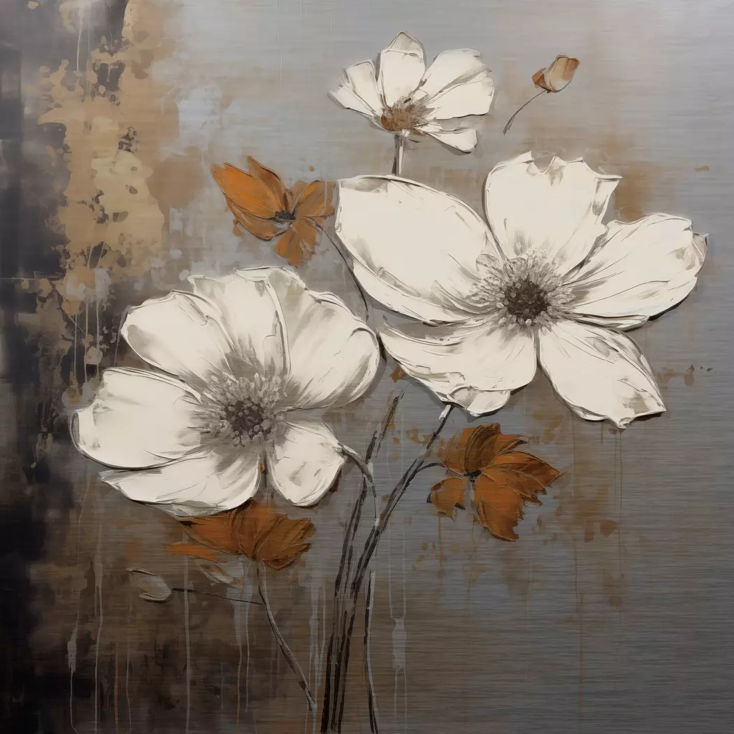 Wandbild 50 x 50 cm White Flowers On Silver IV