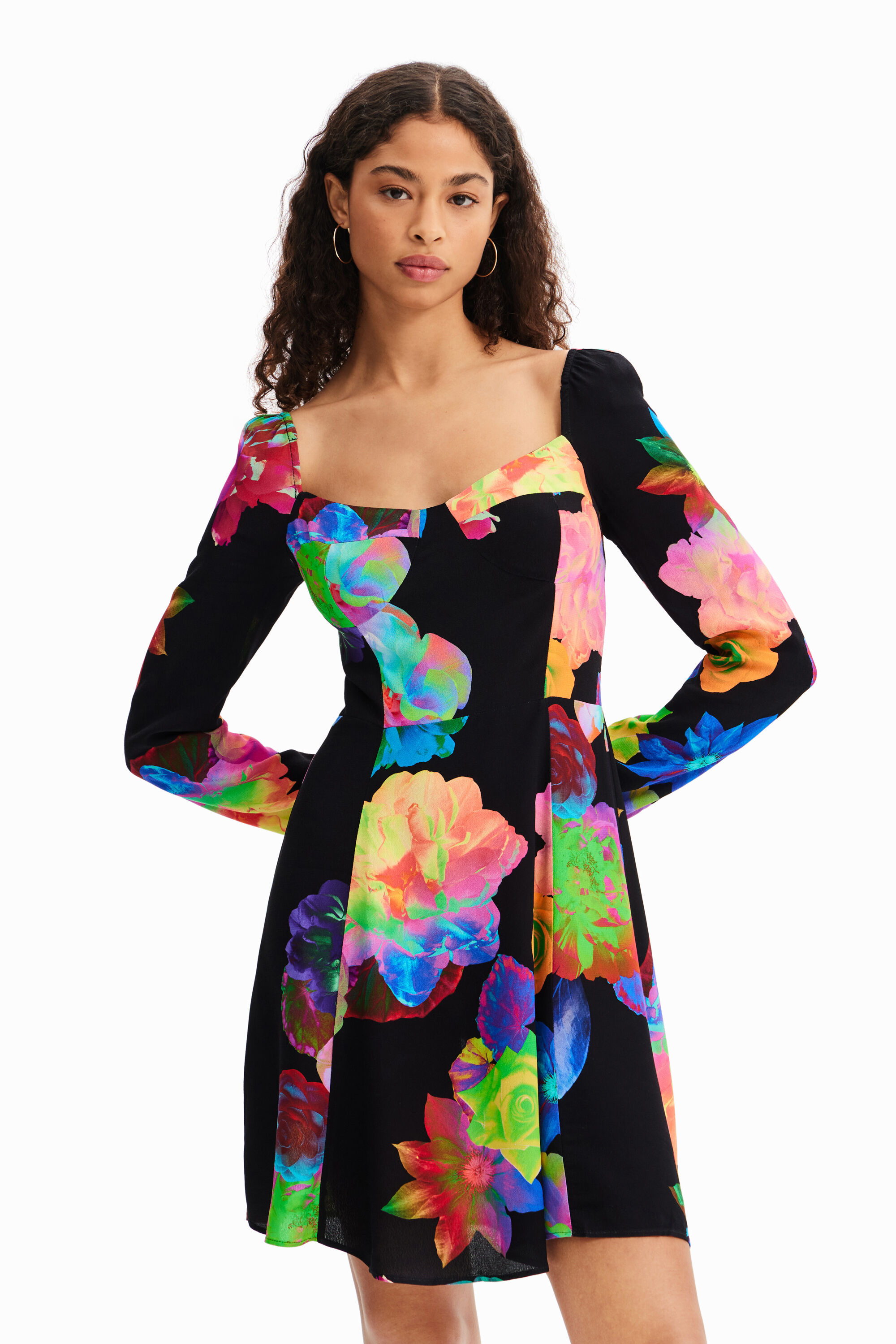 Robe courte évasée fleurs