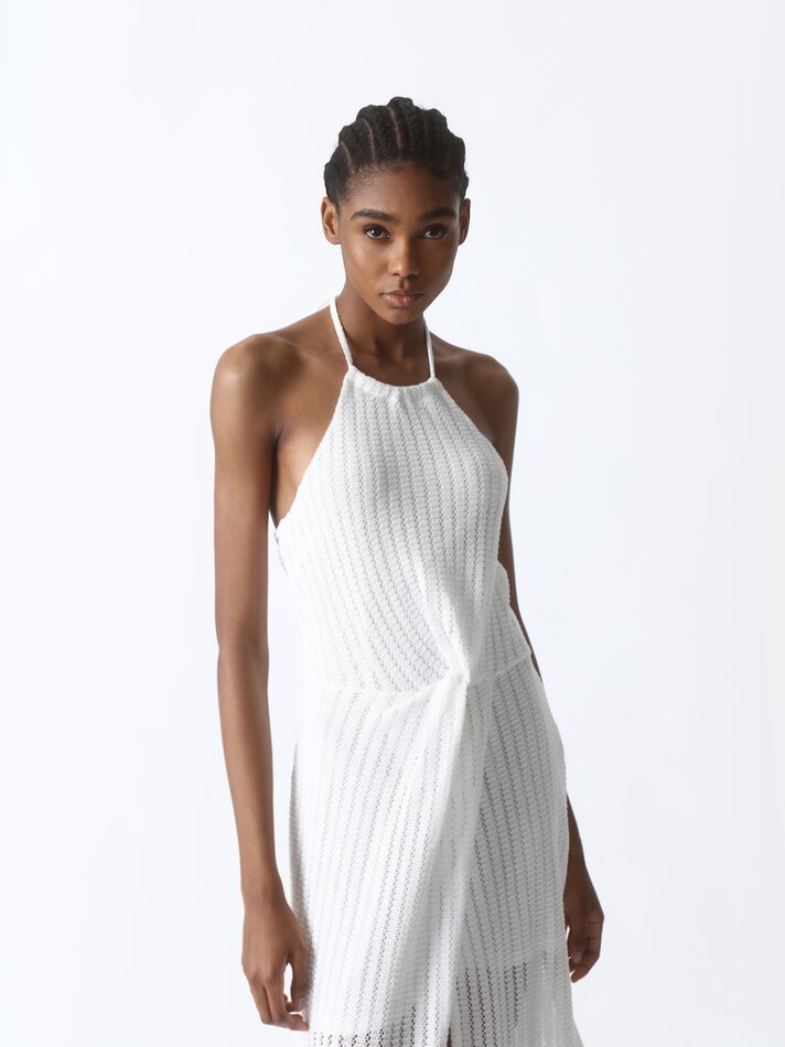 Vestido midi de renda - Branco