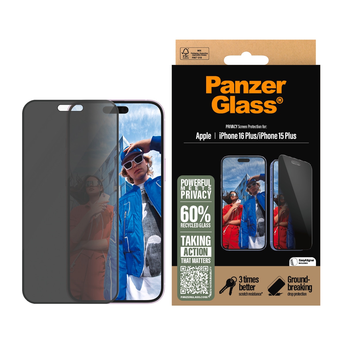 PanzerGlass Displayschutzglas »Privacy Screen Protection« für Apple iPhone 16 Plus;Apple iPhone 15 Plus Displayschutzfolie, Schutzfolie, Bildschirmschutz, kratz- & stossfest