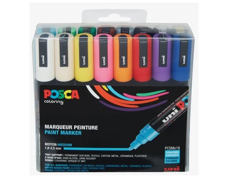 Paintmarker POSCA PC-5M - med 16 stk. ass. farver