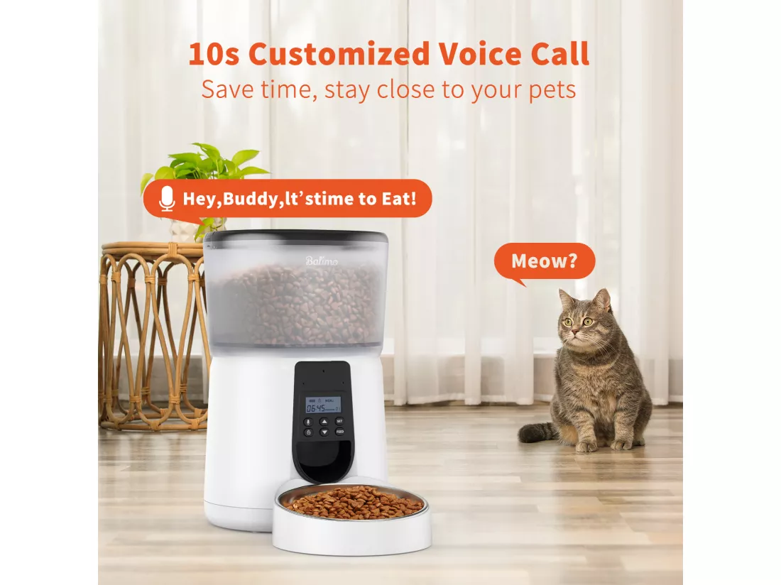 Balimo 4L Distributeur Croquettes Chat Automatique,Bol en Acier Inoxydable pour Animaux Domestiques,Distributeur De Nourriture SèChe pour Chats（B