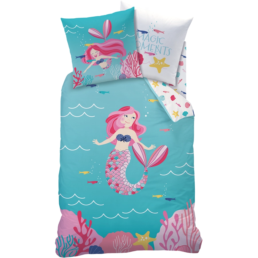 MTOnlinehandel Bettwäsche Meerjungfrau Kinder-Bettwäsche für Mädchen, Renforce, 80x80 + 135x200 Meerjungfrau