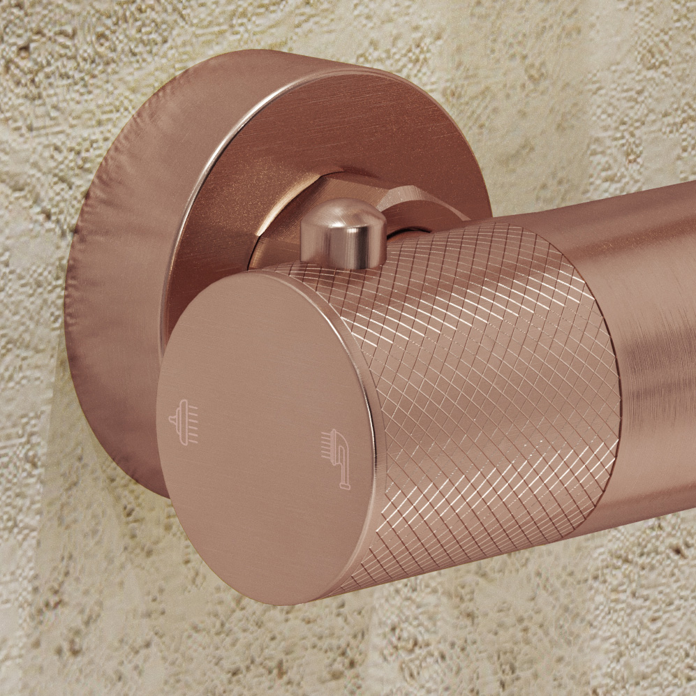 Saniclear Evolution Curved opbouw regendouche geborsteld koper met 30cm hoofddouche en 2 standen handdouche