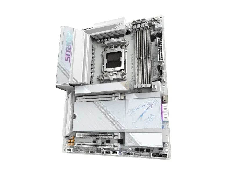 AORUS X870E PRO ICE - Bundkort - ATX - Socket AM5 - AMD X870E Chipset - USB-C 3.2 Gen 2x2, USB4, USB 3.2 Gen 1, USB 3.2 Gen 2 - 2.5 Gigabit LAN, Bluetooth, Wi-Fi 7 - onboard grafik (CPU påkrævet) - HD Audio (8-kanaler)