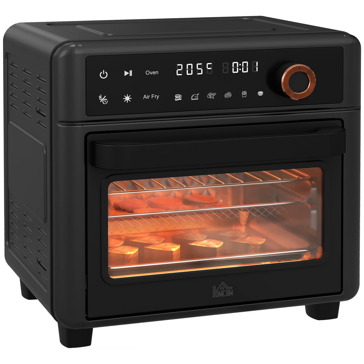 HOMCOM Mini-oven met hetelucht, 13 l, met bakplaat, 40-220 °C, met 12 programma's, 12-uurs timer, 1500 W, 33,5 l x 32 b x 32,5 h cm, roestvrij staal, zwart