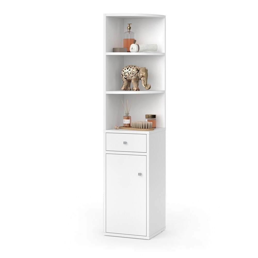 Vicco Eckregal Larry Weiß 30 x 135,5 cm mit Tür und Schublade