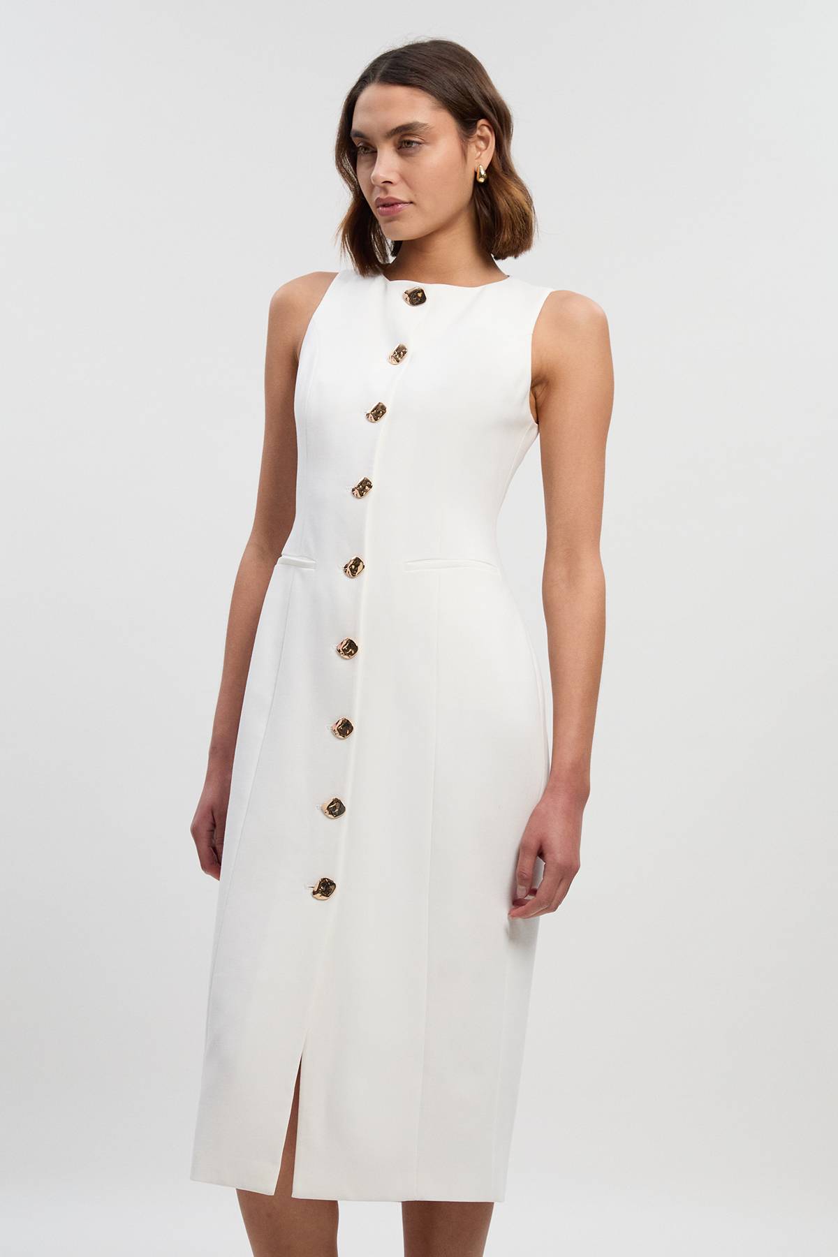 KarenMillen Robe Crayon Mi-Longue à Boutons Essential Compact Petite