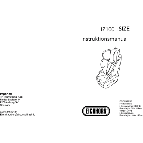 Eichhorn autostol med isofix 76-150 cm - sort