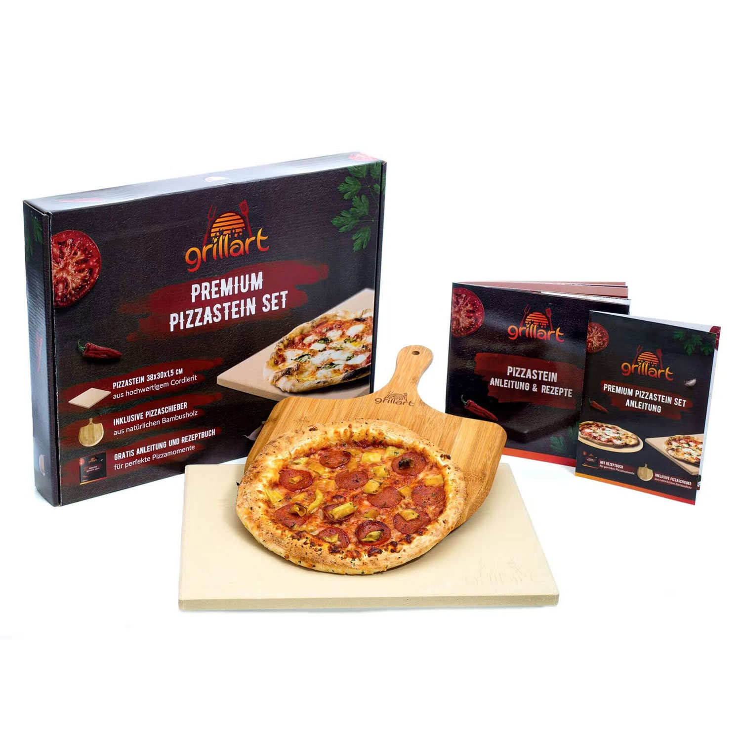 Set à pizza premium : pierre de cuisson rectangulaire et pelle