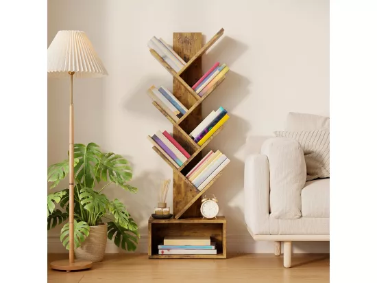 Bealife Bibliothèque 7 Niveaux Étagère de Rangement 1 Casier Arbre Livre CD Magazine Salon Chambre Enfant Marron