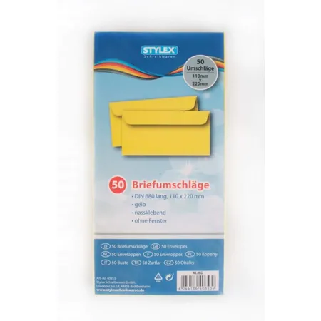 Stylex Briefumschläge DIN lang, gelb, 50 Stück