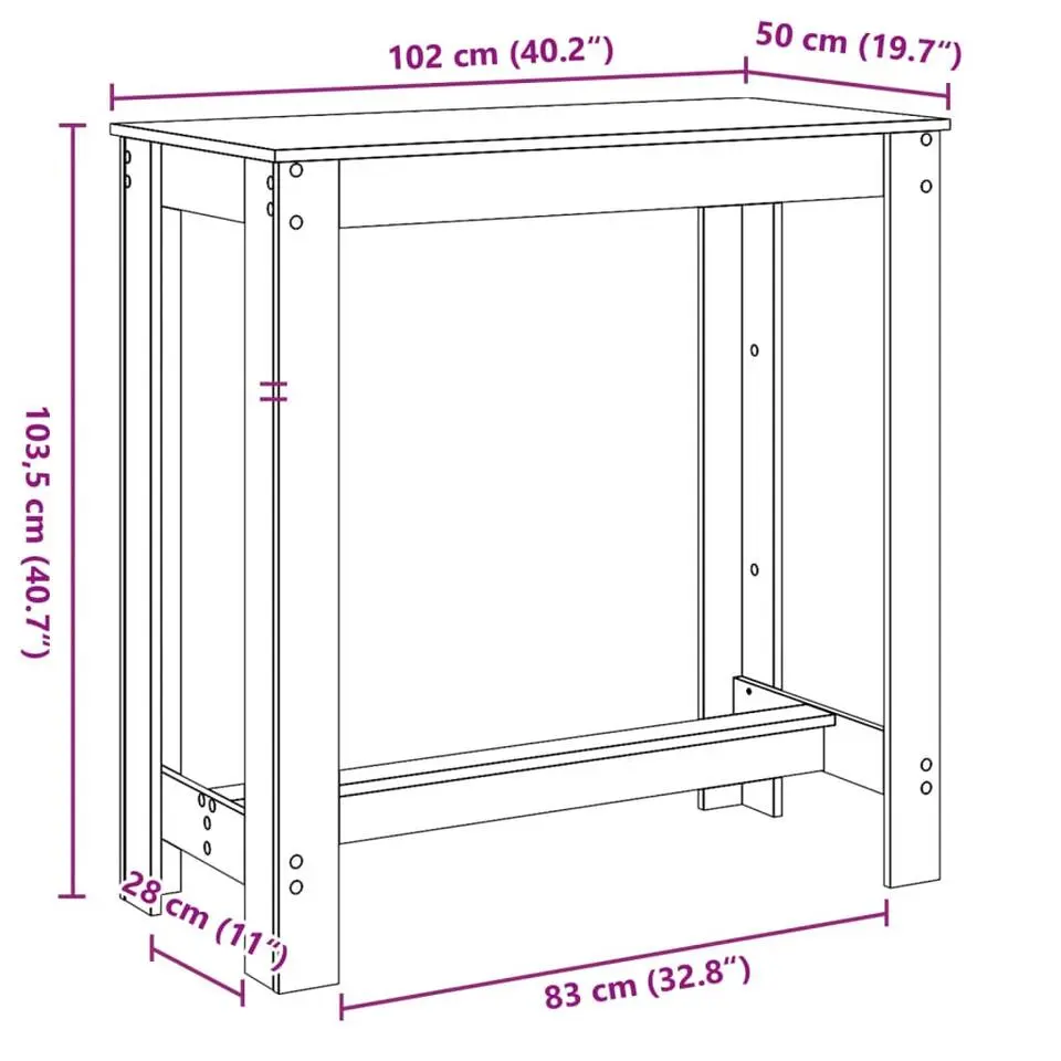 vidaXL - Wit Bartafel - Bewerkt hout - 102x50x103.5 cm