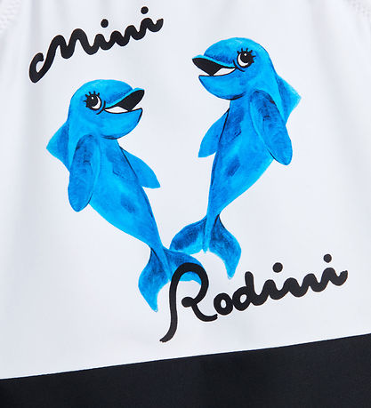 Mini Rodini Badeanzug - UV 50+ - Delfine Frill - Weiß/Schwarz