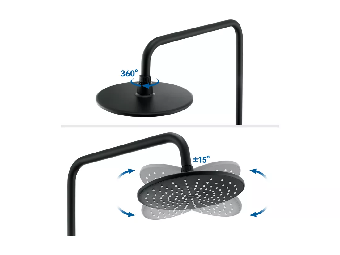 AURALUM MAX Colonne de Douche Noir avec Mitigeur Thermostatique,Mitigeur Douche avec Tête de Douche,Pommeau à Main 3 Jets,Hauteur Réglable 840-1210mm