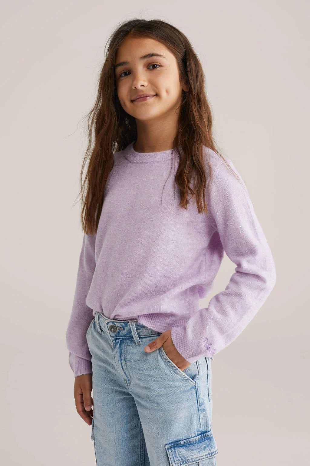 WE Fashion trui lila fijn gebreid